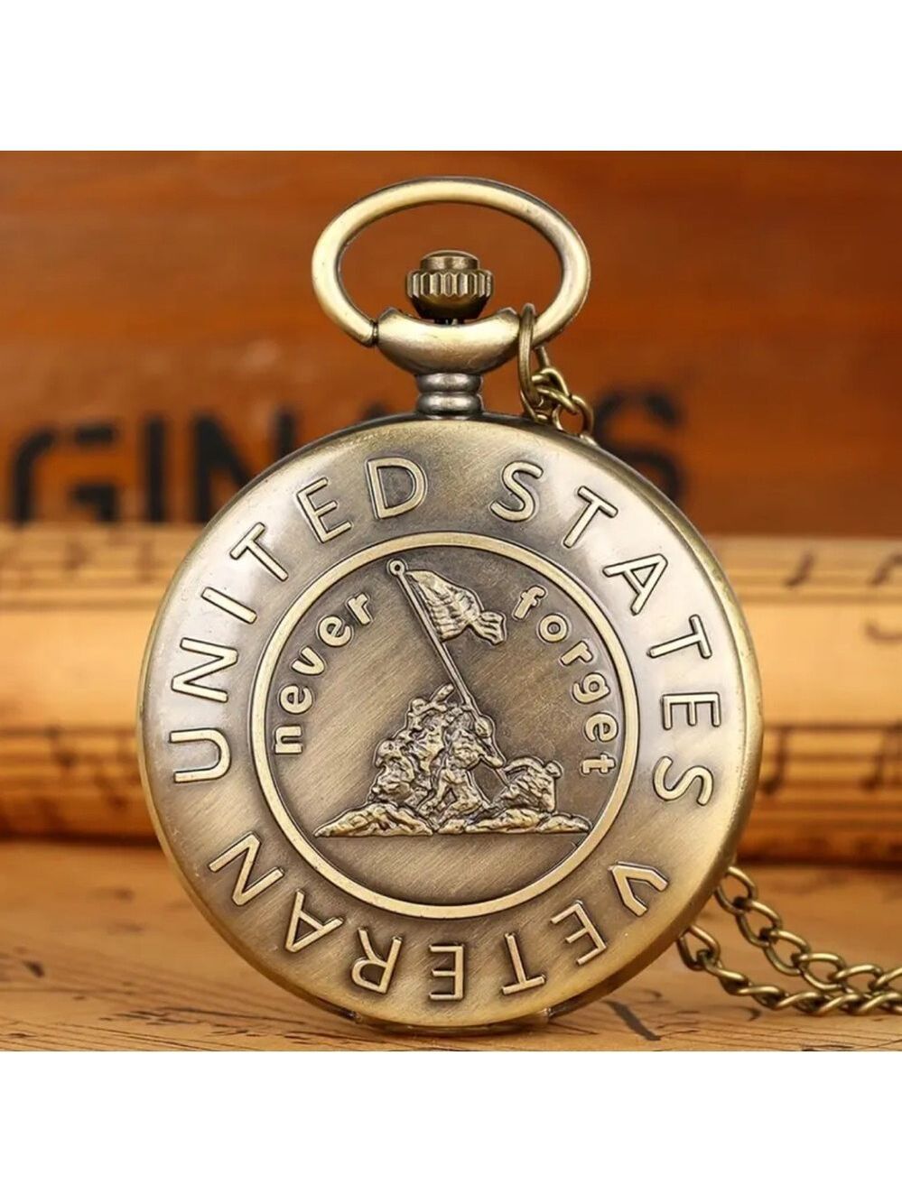 US Veteran Bronze Quartz Pocket Watch